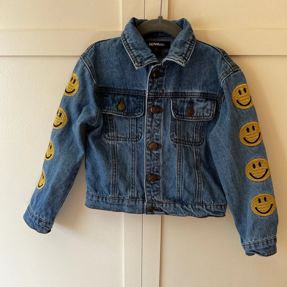 Fashion Nova Kids‎ Toddler Girl Smiley Face Jean Denim Jacket Size 4